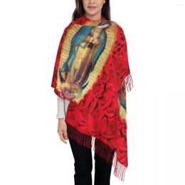 Scarves Guadalupe Virgin Mary With Flowers Scarf Wrap Women Long Winter Warm Tassel Shawl Unisex Catholic