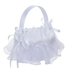 White Lace Girl Little Basket Elegant Satin Rose Round Wedding Favours Decoration L6396-5767