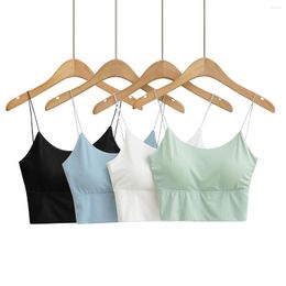 Women's Tanks Women Crop Tops Sexy Solid Color Camisole Bra Ice Silk Tube Top Seamless Tank Spaghetti Strap Vest Padded Underwear