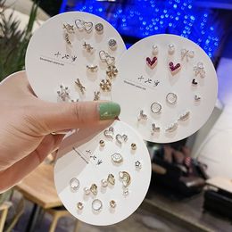 7 Pairs Set Cute Korean Earrings For Teen Girls Plated Silver Gold Heart Butterfly Snowflake Rainbow Stud Earring Jewellery