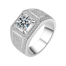 Cluster Rings 14k White Gold 2 S Diamond Ring For Men Male Shine Zircon Big Full Finger Wedding Engagement Fine Jewelry