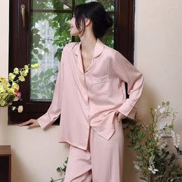 Women's Sleepwear Spring Pajamas Set Women Shirt Trousers Pijamas Suit Intimate Lingerie Silky Satin Nightsuits Home Wear Clothing