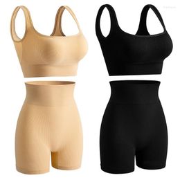 Women's Tracksuits Female Underwear Set Soft Seamless Bra High Waist Underpants Women Shapewear Drop