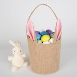 Storage Bags Jute Composite Round Bottom Tote Ear Bag Easter Basket Cylindrical Gift