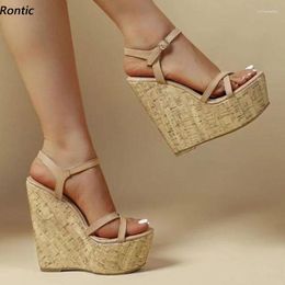 Sandals Rontic Fashion Women Gladiator Cork Wedges Heels Open Toe Pretty Party Shoes US Plus Size 5-20