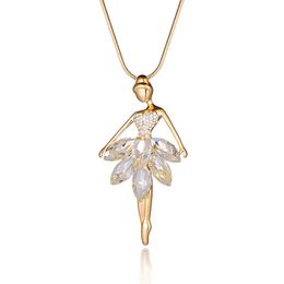 Pendant Necklaces Gold Romanic Dancer For Women White Black Crystal Ballet Dancing Girl Necklace Fairy Jewelry Accessories GiftPendant