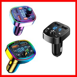 Digital Bluetooth 5.0 Car Charger FM Transmitter PD 20W Type-C Dual USB Charger with Colourful Ambient Light Cigarette lighter Car-Charge Car-Charger Car Charging Quick