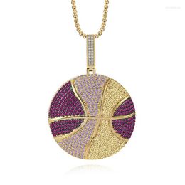 Pendant Necklaces Colourful Basketball Round Necklace Copper Zircon Can Be Customised Men And Women Neutral Hip Hop Jewellery