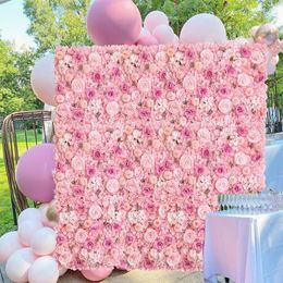 Decorative Flowers 3D Silk Rose Backdrop Wall Artificial Flower Panel For Wedding Event Home Garden Party Decoration