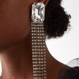 Dangle Earrings INS Luxury Crystal Big Square Gemstone Long Tassel Drop Party Jewellery For Women Shiny Geometric