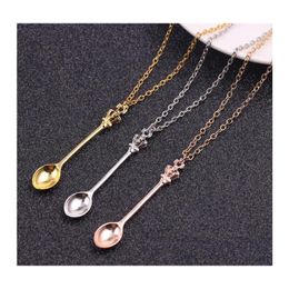 Pendant Necklaces Crown Mini Teapot Necklace Spoon Jewelry Gold Sier Black Colors For Men Women Gift Drop Delivery Pendants Dhfde