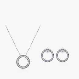 Choucong Marke Hochzeit Schmuck Sets reines 100% Soild 925 Sterling Silber Pflastern 5A Kubikzircon CZ Diamant Ohrstecker Frauen Schlüsselbein Kreis Anhänger Halskette Geschenk