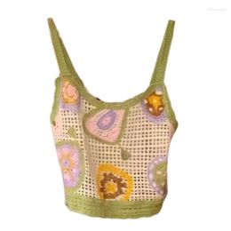 Women's Tanks Flower Pattern Camisole Knit Crop Top Thin Strap Sleeveless Vest For Adult
