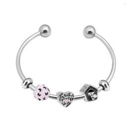 Charm Bracelets Silver Colour Quality Moments Open Bangle Pave Caps With Cubic Zirconia Bracelet Fit Bead Pandoraer Jewellery