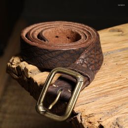 Belts Thickened Native Bison Skin Belt Pure Copper Solid Accessories Retro Casual Men's Motorcycle Denim Leather