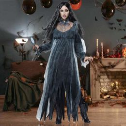 Christmas Decorations Halloween Set Neck Collar Ripped Dresses Ghost Bride Long Sleeve Party Costume