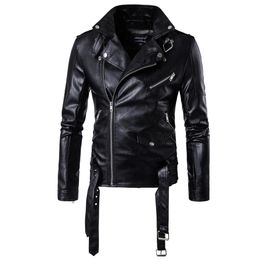 American Fashion men polyester plus size lapel neck zipper fly biker leather jacket