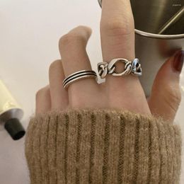 Cluster Rings Distressed 925 Sterling Silver Design Link Chain For Women Ring 2023Trend Jewellery Fashion Simple