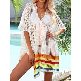 Beach Tunic Women Patchwork Knitted Crochet Dresses 2023 New Loose Transparent Cover Ups for Swimwear Bathing Suits