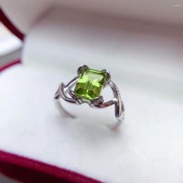 Cluster Rings Natural Peridot Ring For Women Fine Jewelry Real 925 Sterling Silver 6x8mm Square Gem Support Test Exquisite Gift