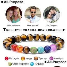 Beaded 7 Chakra Healing Bead Bracelet Natural Stone Pendant Nce Bracelets For Women Men Reiki Yoga Jewellery Drop Delivery Dh81Q