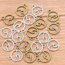 50PCS 11X14mm 2 Colour Hollow Round Waves Charms Both Hands Pendant Jewellery Metal Alloy DIY Necklace Bracelet Earrings Marking