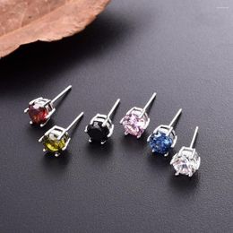 Stud Earrings Minimalist Colorful Silver Plated With Zircon Stone Women Birthday Gift Bijouterie