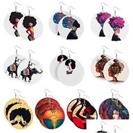 Charm African Wooden Earrings Ins Handmade Ethnic Africa Pattern Print Wood Drop Queen Girls Jewellery Hoop Delivery Dhn1N