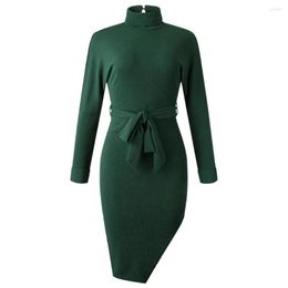 Casual Dresses Women Sexy Slim Long Sleeve Irregular Solid Colour Bandage Bodycon Dress Party