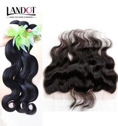 Brazilian Virgin Human Hair Weaves 3 Bundles With Full Lace Frontal Closures Body Wave Unprocessed Peruvian Indian Malaysian Cambo5014042