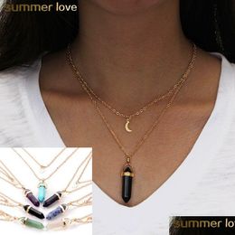 Pendant Necklaces Shaped Best Friends Crystal Opals Natural Stone Moon Necklace Double Layer Choker For Women Drop Delivery Jewellery P Dhym3