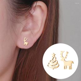 Stud Earrings Christmas Jewelry Gift Reindeer Earring Rose Gold Black Plated Stainless Steel Snowflake Tree Girl's