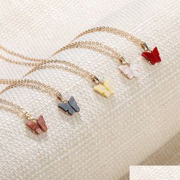 Pendant Necklaces Colorf Butterfly Necklace Gold Chains For Women Simple Temperament Resin Stone Druzy Jewellery Gifts Wholesale Drop Dhl8Z