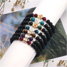 Beaded Fashion 8Mm Black Matte Stone Elastic Bead Bracelets Natural Tiger Eye Amethyst Buddha Head Life Of Tree Bracelet For Men Jew Dhc3J