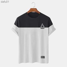 Men's T-Shirts CharmkpR Tops 2023 Men Two Tone Geo Letter Printing Camiseta Casual Streetwear Male All-match Simple Short Sleeve T-Shirts S-2XL L230520