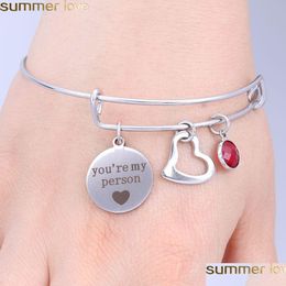 Charm Bracelets Stainless Steel Bracelet Adjustable Expandable Wire Bangles With Birthstone Heart Graduation Gift Custom For Women D Dh90O