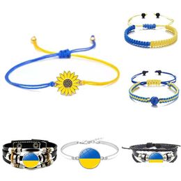 Charm Bracelets Handmade Rope Daisy Sunflower Ukraine Blue And Yellow Ethnic Friendship Bracelet Drop Delivery Jewellery Dh1Eu