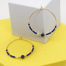 후프 귀걸이 Go2BOHO LAPIS LAZULI BOHO FACHION 보석 보석 블루 골드 도금 미유키 씨앗 비즈 스테인리스 스틸