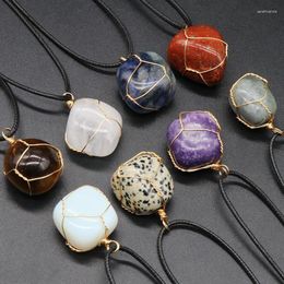 Pendant Necklaces Healing Natural Quartz Stone Gold Color Wire Wrap Irregular Rock Clear Puple Crystal Necklace For Women Party Jewelry