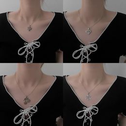 Pendant Necklaces VSnow Charming Titanium Steel Love Heart Butterfly Flower Letter Necklace For Women Cherry Metal Jewellery