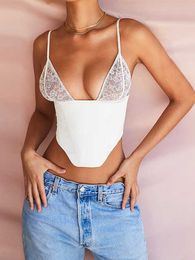 Double Layered Satin White Streetwear Sleeveless Vest Lace Patchwork Summer Camis y2k Clothes Corset Crop Top Women