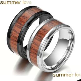 Band Rings 8Mm Tungsten Finger Durable Vintage Titanium Stainless Steel Wood Inlay Ring Jewelry For Men Women 316L Drop Delivery Dhqoj