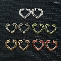 Hoop Earrings Hip Hop Big Colorful Metal Heart For Women Punk Crystal Large Dance Club Bamboo Jewelry Accessories