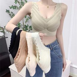 Yoga Outfit 2023 Gathered Beauty Back No Marks Nude Bra Steel Ring Fixed Cup Closed Breast Support Sleep Sports Underwear