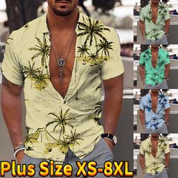 Men's Casual Shirts Men's Classic Button Down Shirt High Quality Fashion Slim Fit Short Sleeve Coconut Tree Print XS-8XL