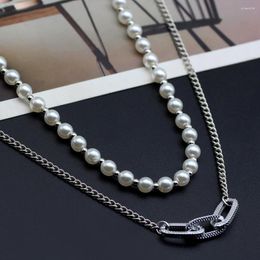 Chains Pearl Necklace For Men Faux Choker Mens Layered Cuban Link Women And