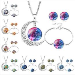 Tree of Life Necklace Bracelet Stud Earrings Jewellery Sets Glass Cabochon Necklace Chains Fashion Jewellry for Women Kids