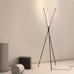 Floor Lamps Kobuc Minimalist Black LED Lamp 24W Triangle Standing Deco Living Room Bedroom 1.65m Long Tube Tripod Light