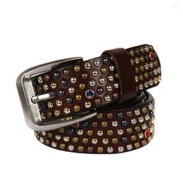 Belts Fashion Casual Rivet Leather Belt With Small Mushroom Nail Circular Inlaid Drill Bit Layer Cowhide Men's