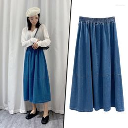 Skirts 2023 Denim For Young Women Ladies Plain Jean Maxi Skirt Female Korean Fashion Elastic Waist Dress Feminine In Clothes